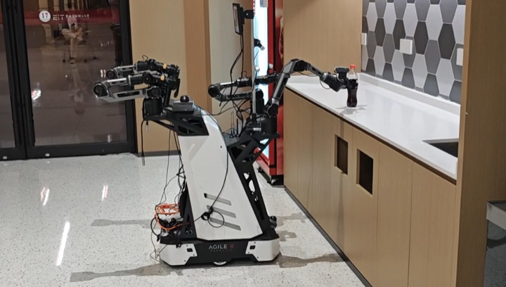 Three robots run the same harness with embodiment-specific profiles and tool implementations, frame 2 of 3.